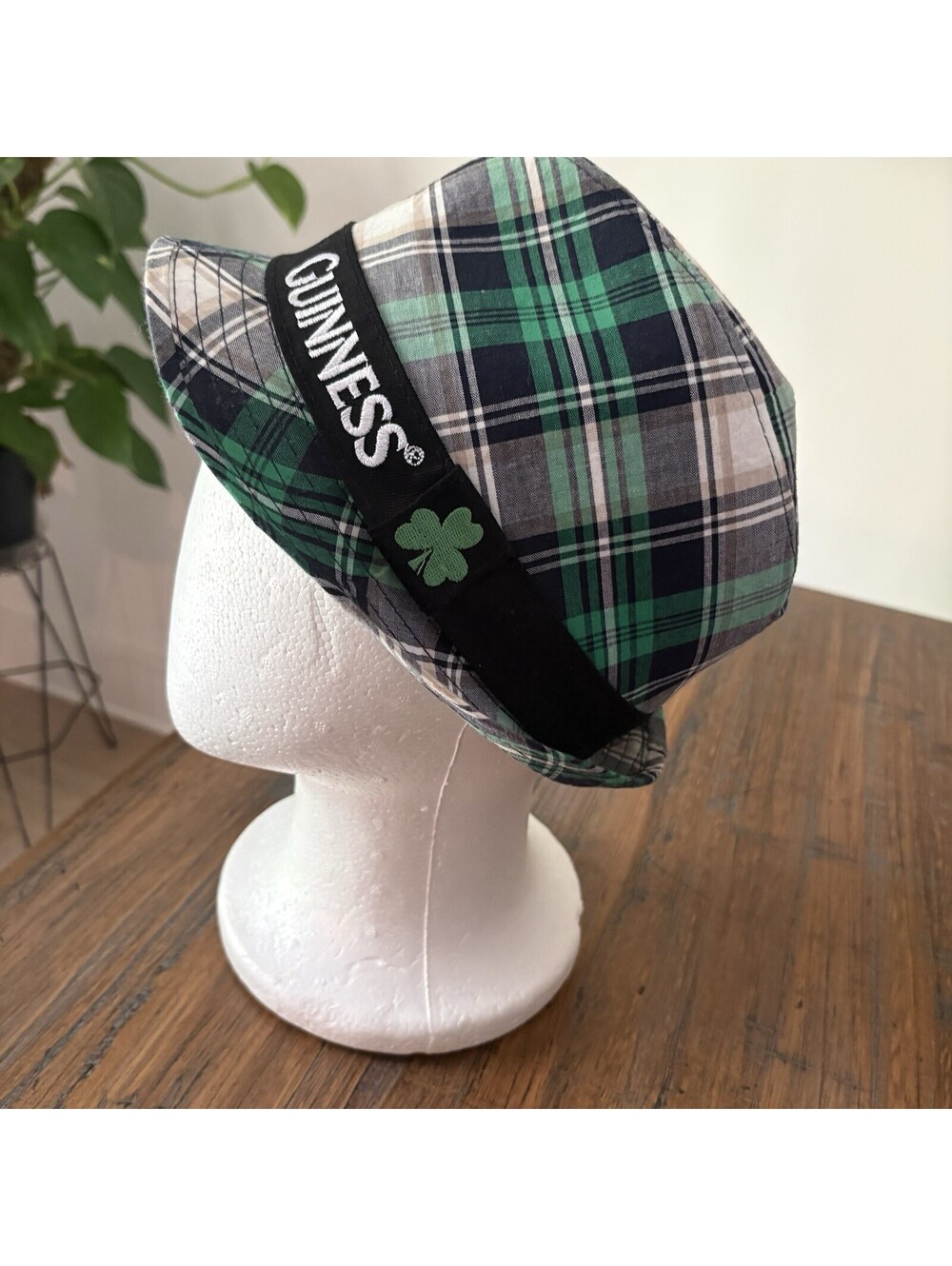 Adult GUINNESS Green Navy Plaid Short Brim Fedora Hat One Size Shamrock Irish